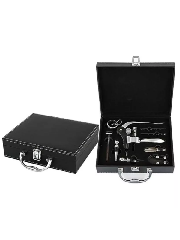 Caseta cu accesorii de vin Premium Silver Classic Design 9 piese