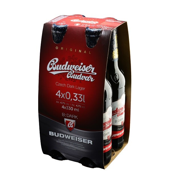 Budweiser Budvar - Bere Dark Lager - 4 buc. x 0.33L, Alc: 4.7% - sticla