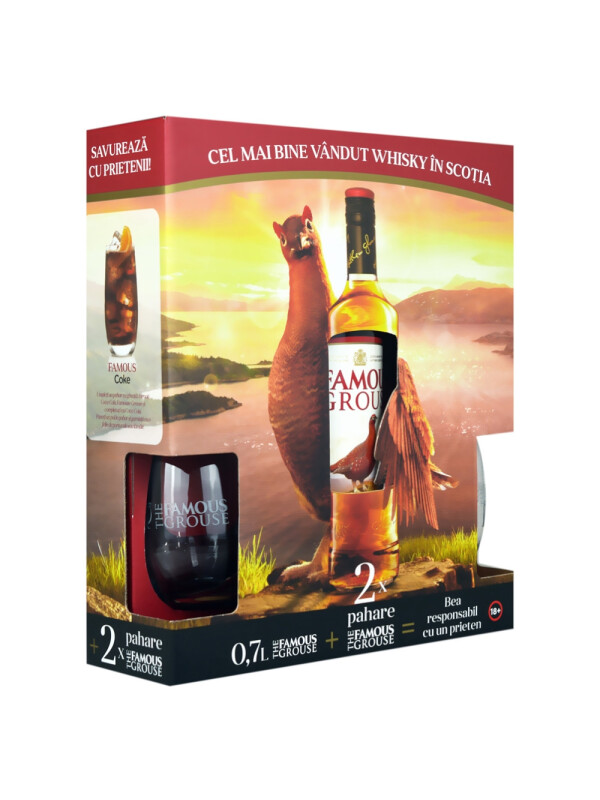 The Famous Grouse - Scotch Blended Whisky - 0.7L + 2 pahare, Alc: 40%
