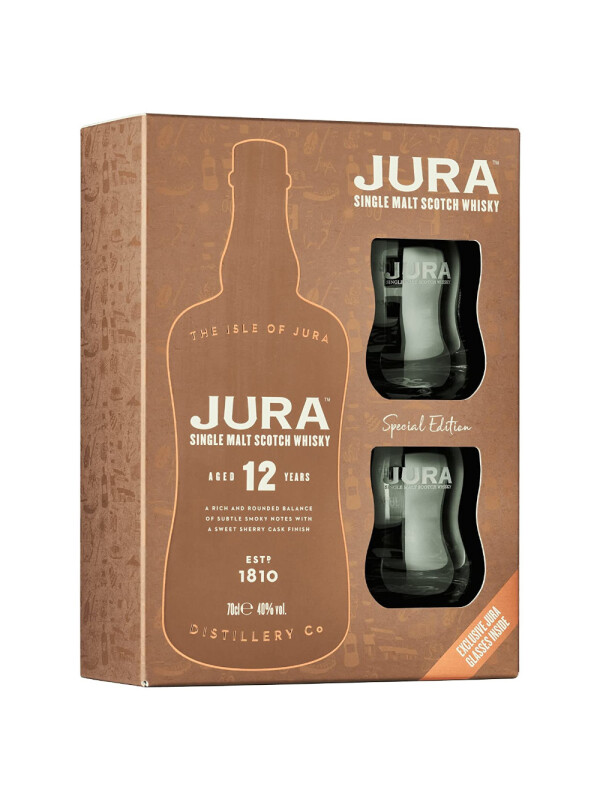 Isle of Jura - Scotch Single Malt Whisky 12 yo + 2 pahare - 0.7L, Alc: 40%