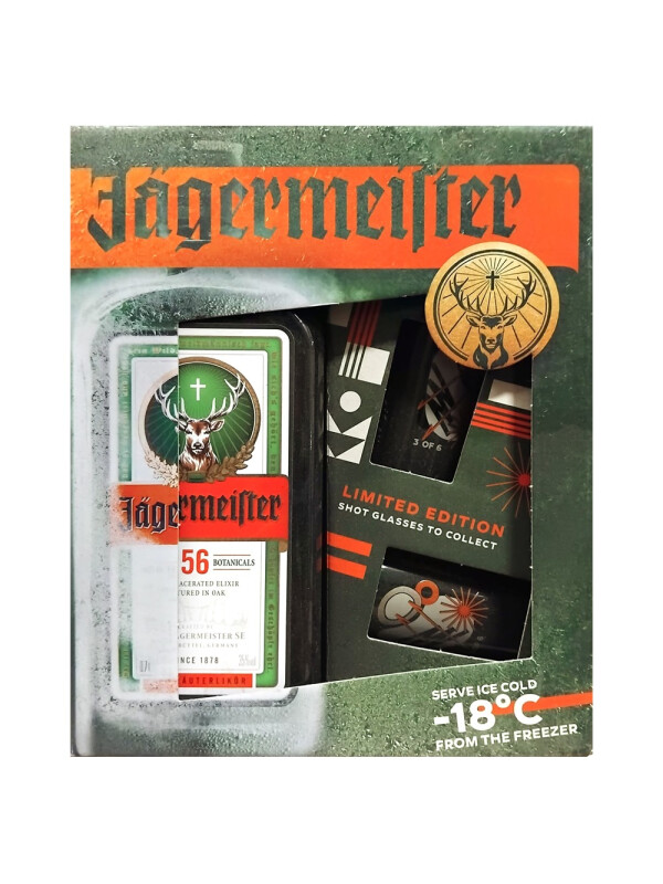 Jagermeister - Herbal Liqueur + 2 pahare verzi sticla - 0.7L, Alc: 35%