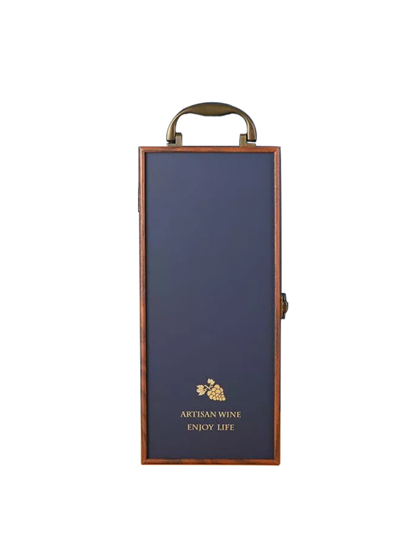 Set cadou Wine Bottle Box cu accesorii vin lemn si piele albastra