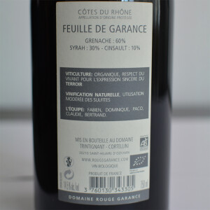 Domaine Rouge Garance - Feuille de Garance AOP, BIO 2018 - 0.75L, Alc: 14.5%
