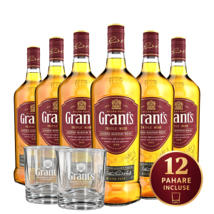 Pachet 6 Grant's Triple Wood 0.7L + 12 Pahare