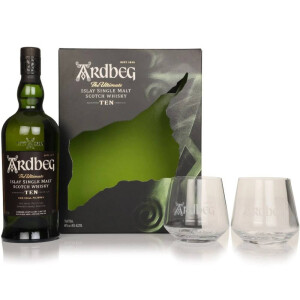 Ardbeg - Scotch Single Malt Whisky 10yo + 2 pahare GB - 0.7L, Alc: 46%