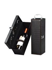 Cutie de vin Deluxe pentru 1 sticla cu accesorii de vin incluse piele ecologica de crocodil