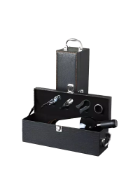 Cutie de vin Deluxe pentru 1 sticla cu accesorii de vin incluse piele ecologica de crocodil