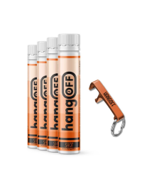 hangOFF - Shot cu vitamine - Soluția pentru mahmureală 4 buc. + desfacator cadou - 0.025L